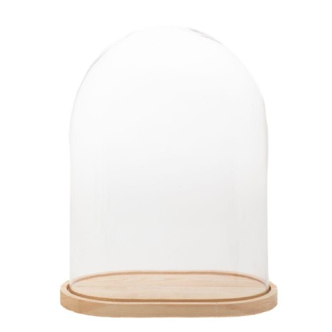 CAMPANA VETRO BASE LEGNO H.41CM.